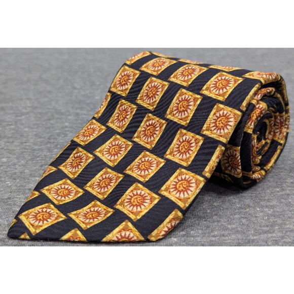 ERMENEGILDO ZEGNA Mens Tie - Black/Gold, Geometric, Silk, Made in Italy - Picture 1 of 6